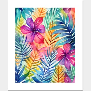 Tropical Botanical Watercolor Pattern Posters and Art